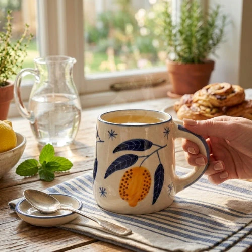 Lemon Coffee Mug- Yellow ,  3.5 X 3 Inches (set of 2) - Image 2